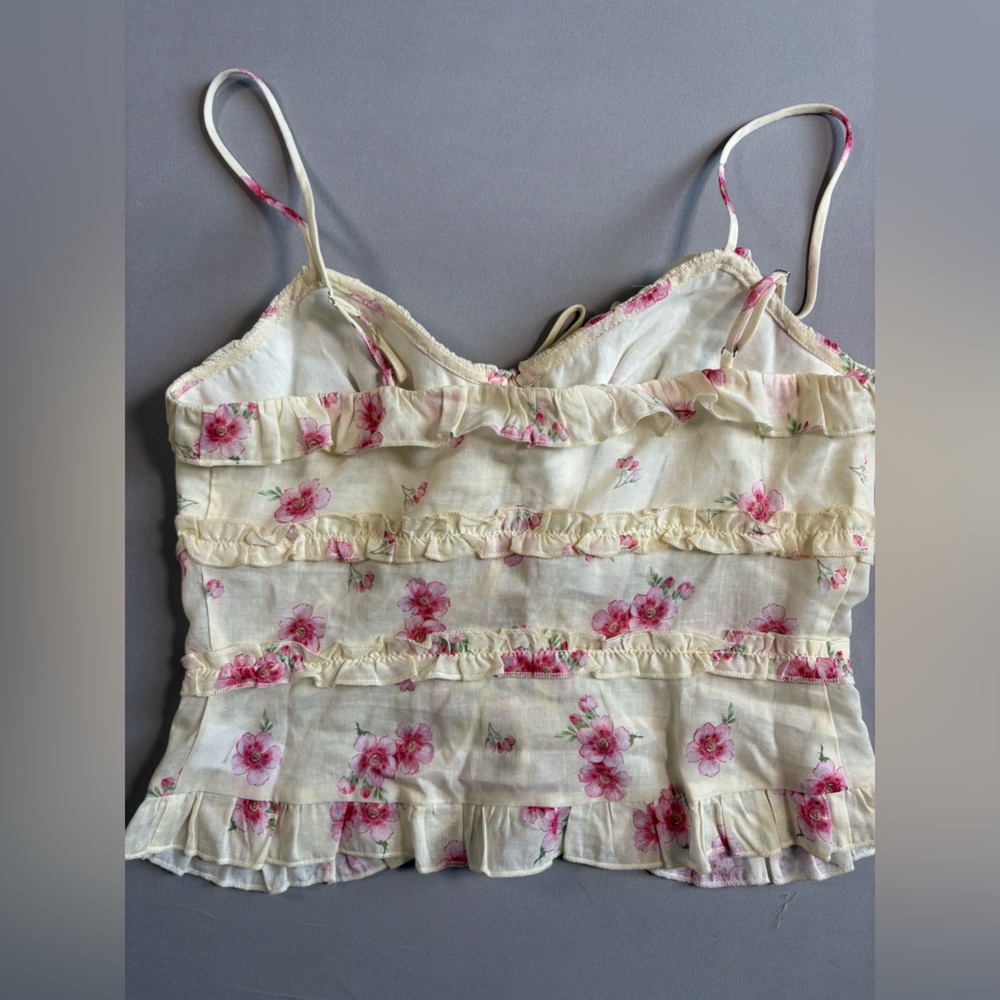 ASTR Floral Ruffle Tie-Front Cami with Pink Blooms/Butter Yellow Coquette NWT - Picture 10 of 10